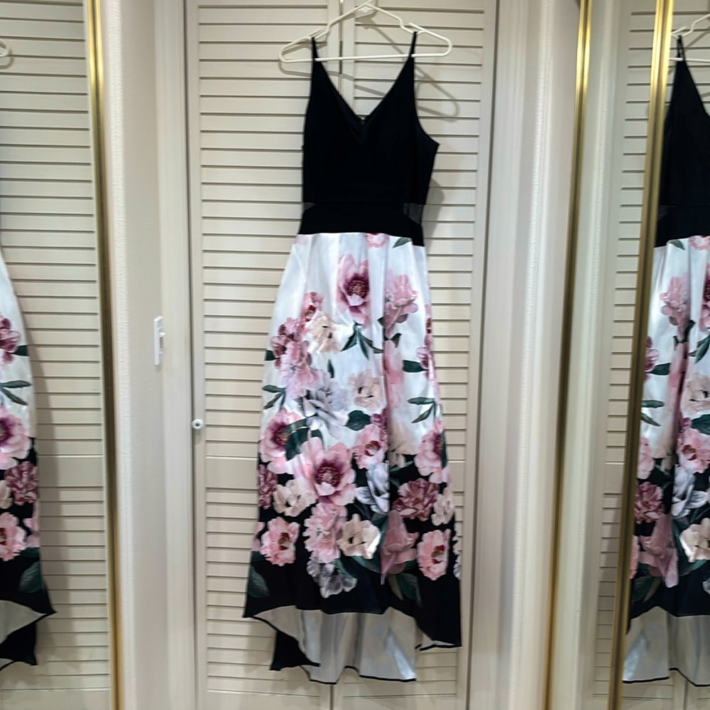 Formal Gown with pockets 
Xscape. Size 14. Black/floral